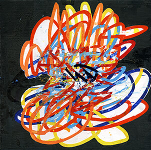 painting, Whirling Dervish, 2021, gouache on mounted paper, 8 x 8 inches, by Mary Didoardo